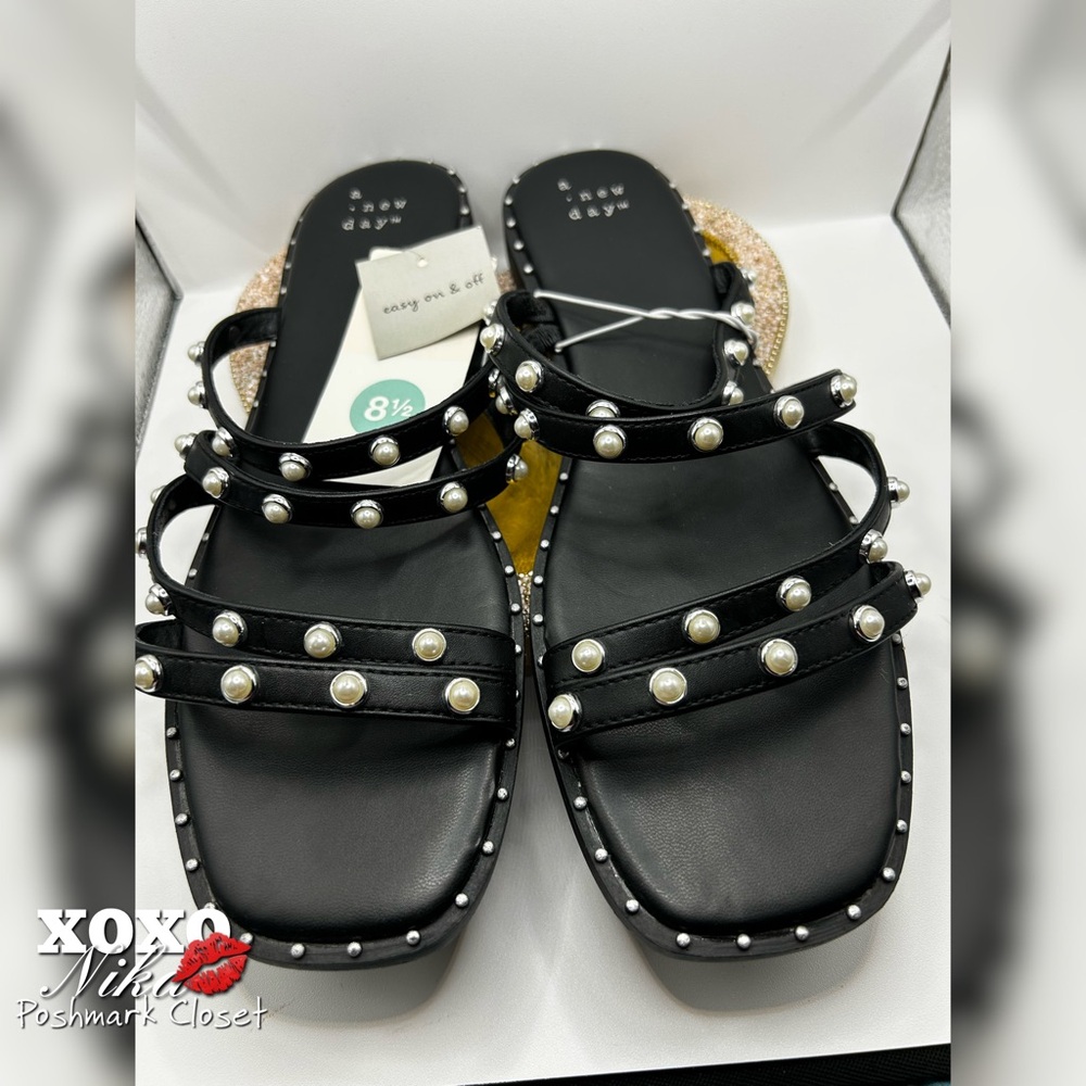 A New Day Black Pearl Studded Women's Sandals - Size 8.5